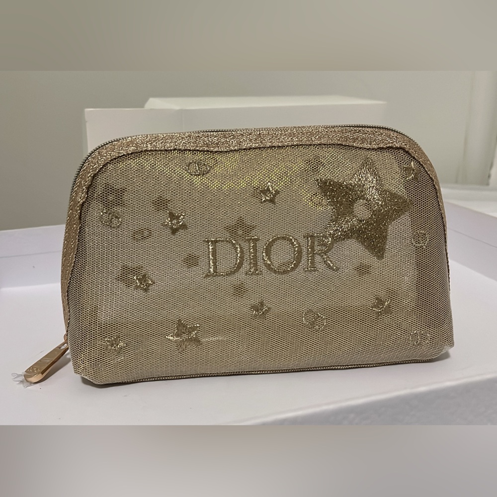 New&authentic DIOR Limited-Edition Embroidered Pouch Dior Gold Cosmetic Bag